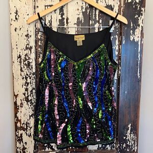 Vintage women’s Midnight Velvet Beaded sequined cami tank. Size L.
